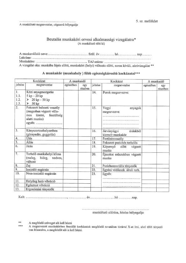 Beutaló munkaköri alkalmassági vizsgálatra első