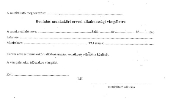 Beutaló munkaköri alkalmassági vizsgálatra ismétlő